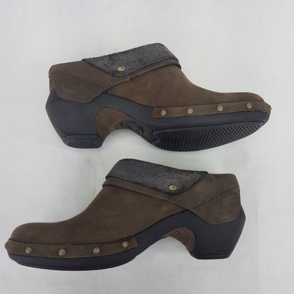 Merrell Luxe Wrap Mule Women's 6 Brown Suede Leather Clog Metal Rivets Cone Heel - Picture 9 of 16